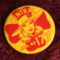 Lot 121 - Vintage 1942 Central 177 Yellow Pinback Button With Blonde Woman In Hat, Four Leaf Clover, Philadelphia