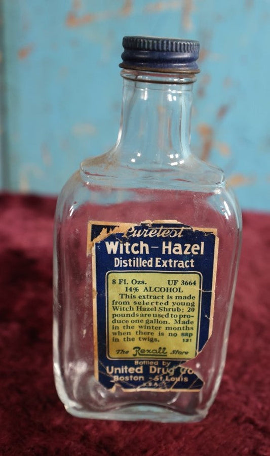 Lot 127 - Vintage Puretest Witch Hazel Distilled Extract Glass Bottle With Paper Label, Sold Be The Rexall Store, Bottled By United Drug Co., Boston & St. Louis