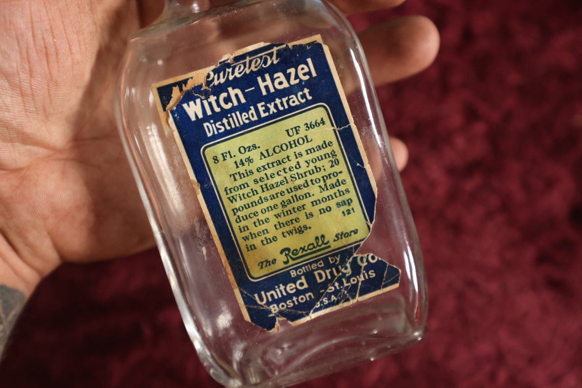 Lot 127 - Vintage Puretest Witch Hazel Distilled Extract Glass Bottle With Paper Label, Sold Be The Rexall Store, Bottled By United Drug Co., Boston & St. Louis