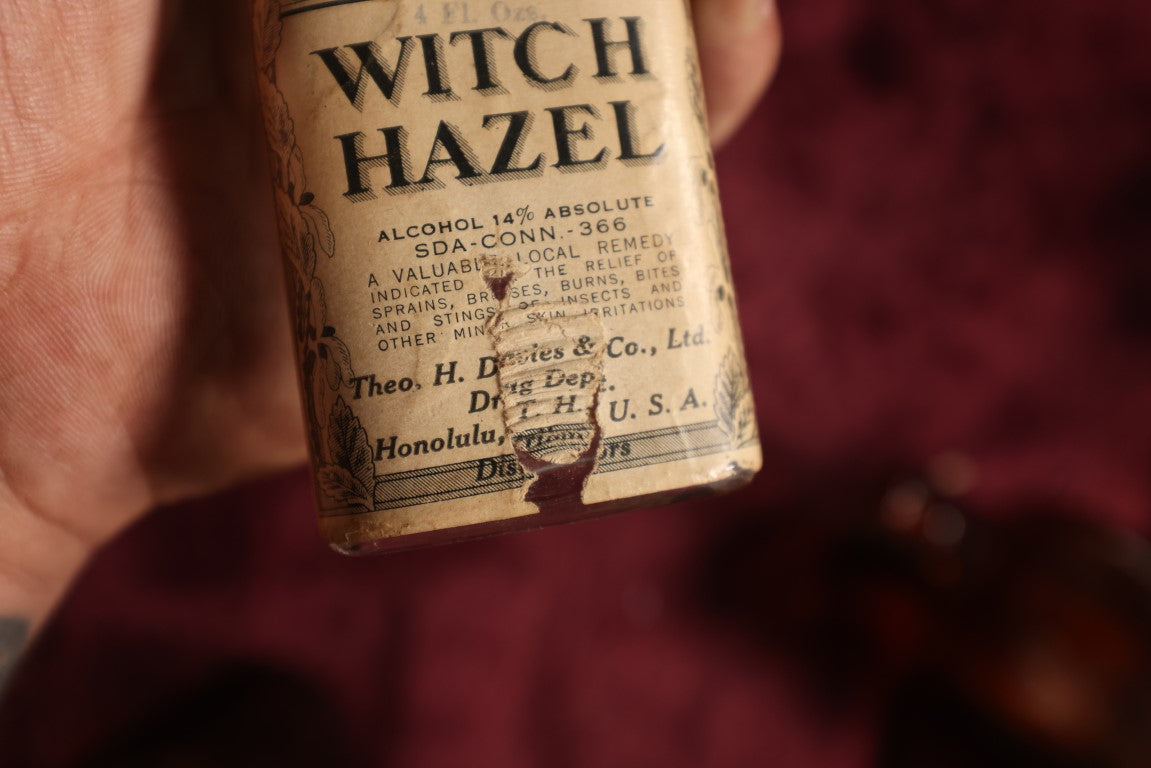 Lot 129 - Antique Dickinson's Double Distilled Witch Hazel Glass Bottle With Paper Label, Honolulu, Hawaii