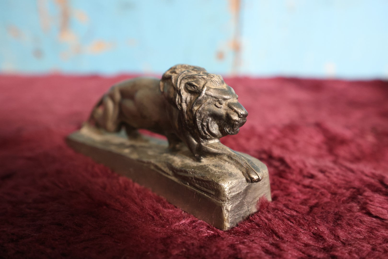 Lot 170 - Antique Lion Statue, Metal, Heavy, Engraved With Name Clare Barber