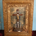 Lot 020 - Antique Thy Kingdom Come Religious Shadow Box, Jesus Christ Crucifixion, Weapons Of Christ, With Glass, Chipped Chalkware