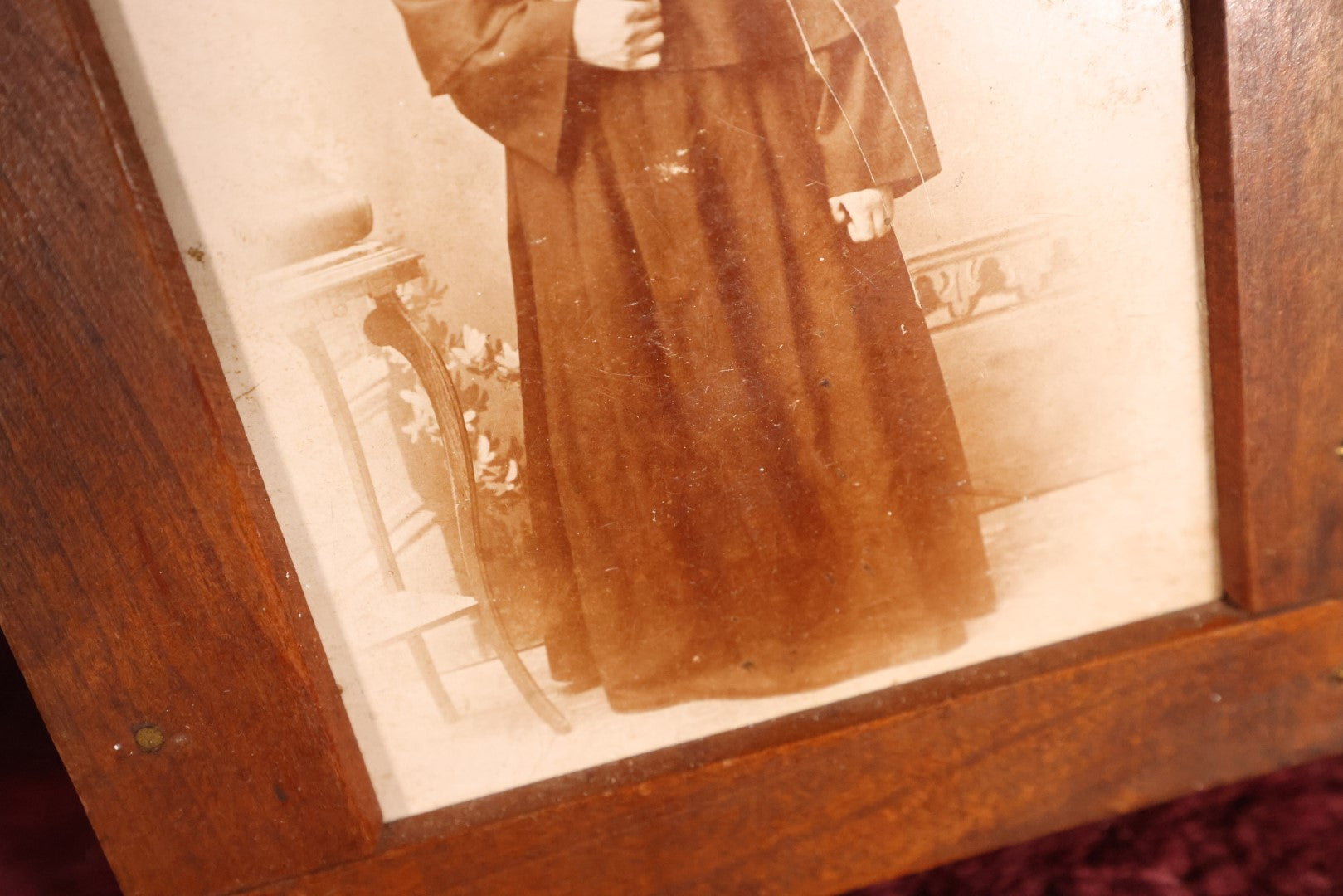 Lot 023 - Antique Cabinet Card Of Nun Holding Book, Likely Bible, Mounted In Printing Mount Frame