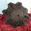 Lot 027 - Victorian Mourning Parasol Sun Umbrella With Collapsible Handle, Ruffles, Engraved Handle, Good Condition