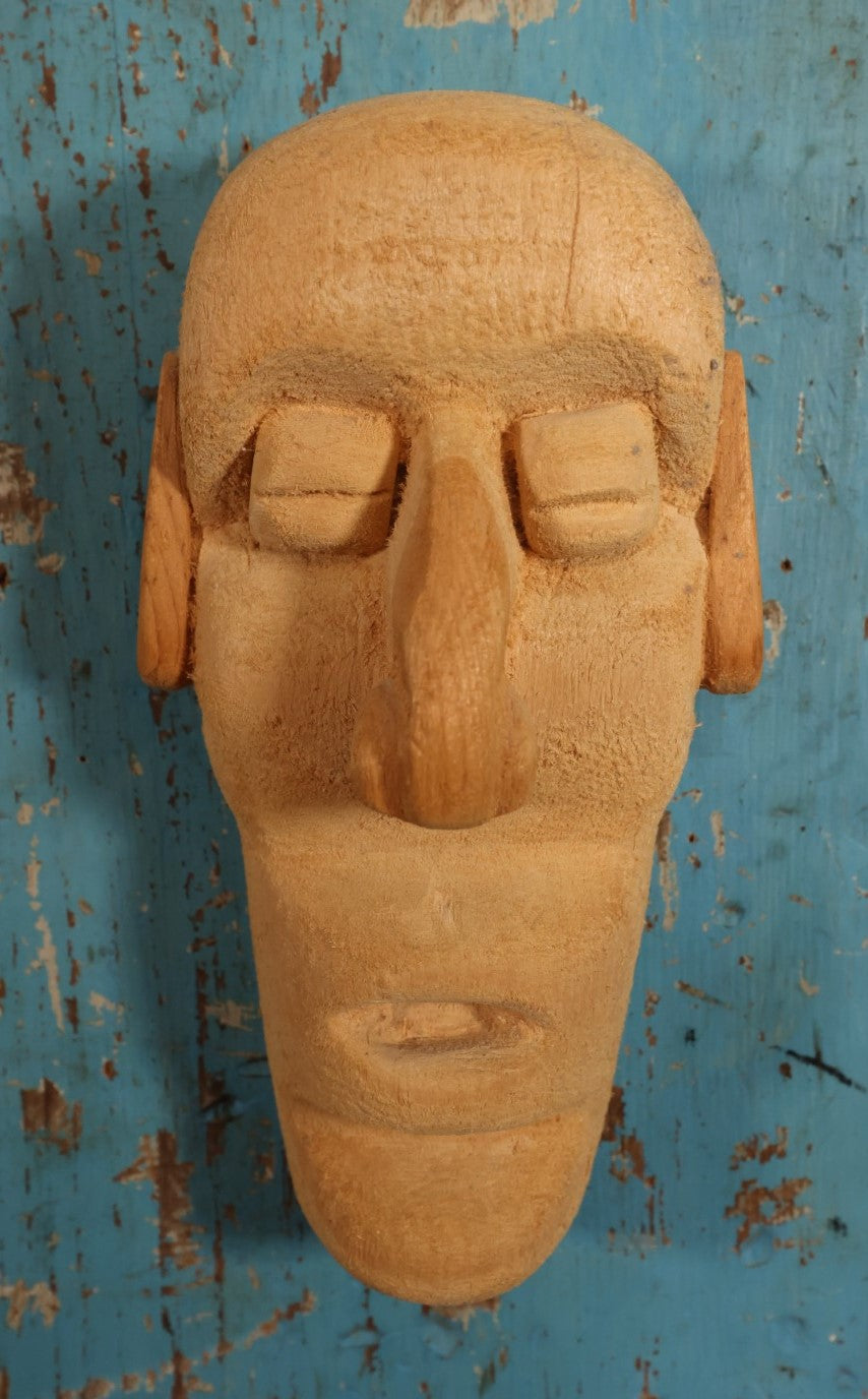 Lot 029 - Unique Vintage Carved Wooden Head, Dated 1992, Anniversary Gift, Attributed To Blind Wood Carver Who Carved From Imagination