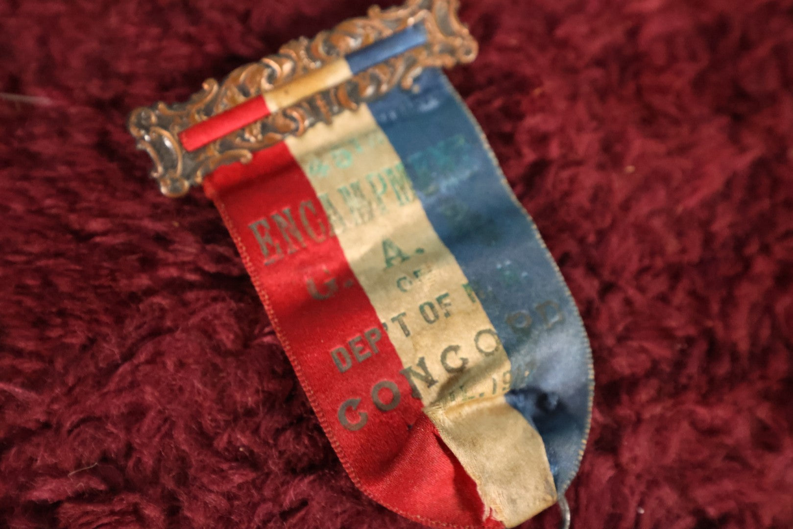 Lot 030 - Antique 1912 G.A.R. Grand Army Of The Republic, Union Veteran Fraternal Order Ribbon And Medal, Concord