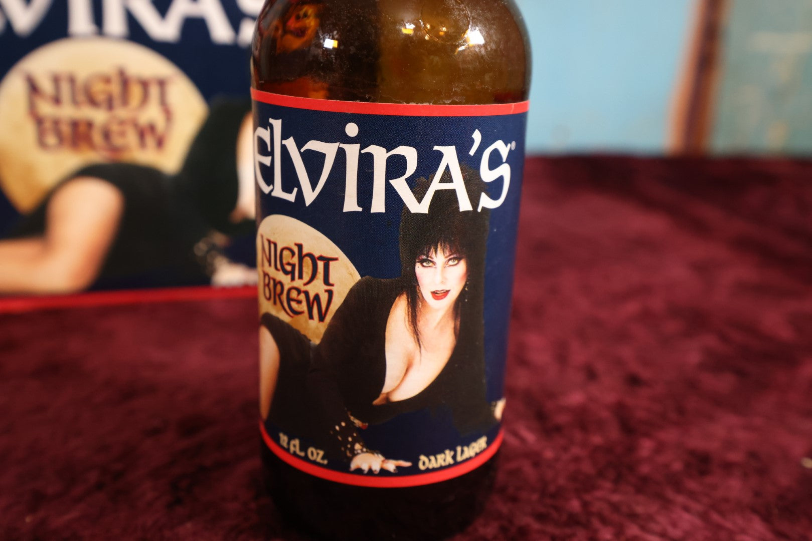 Lot 039 - Vintage 1990s Elvira's Night Brew Beer Six Pack Cardboard Carrier With Three Original Bottles With Caps, Cassandra Peterson, Mistress Of The Dark