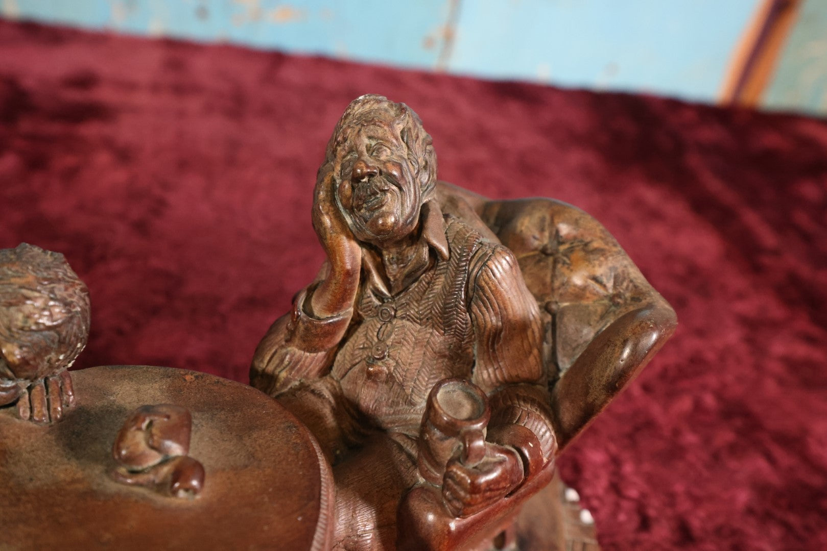 Lot 040 - Vintage Chalkware Statue Of Two Drunk Old Men, Little Dog Smelling Foot, Note Chip On Bottom