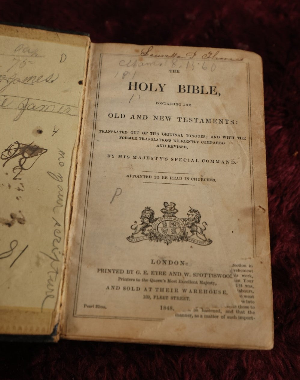 Lot 053 - The Holy Bible Containing The Old And New Testaments, Translated And Revised By His Majesty's Special Command, London, 1848