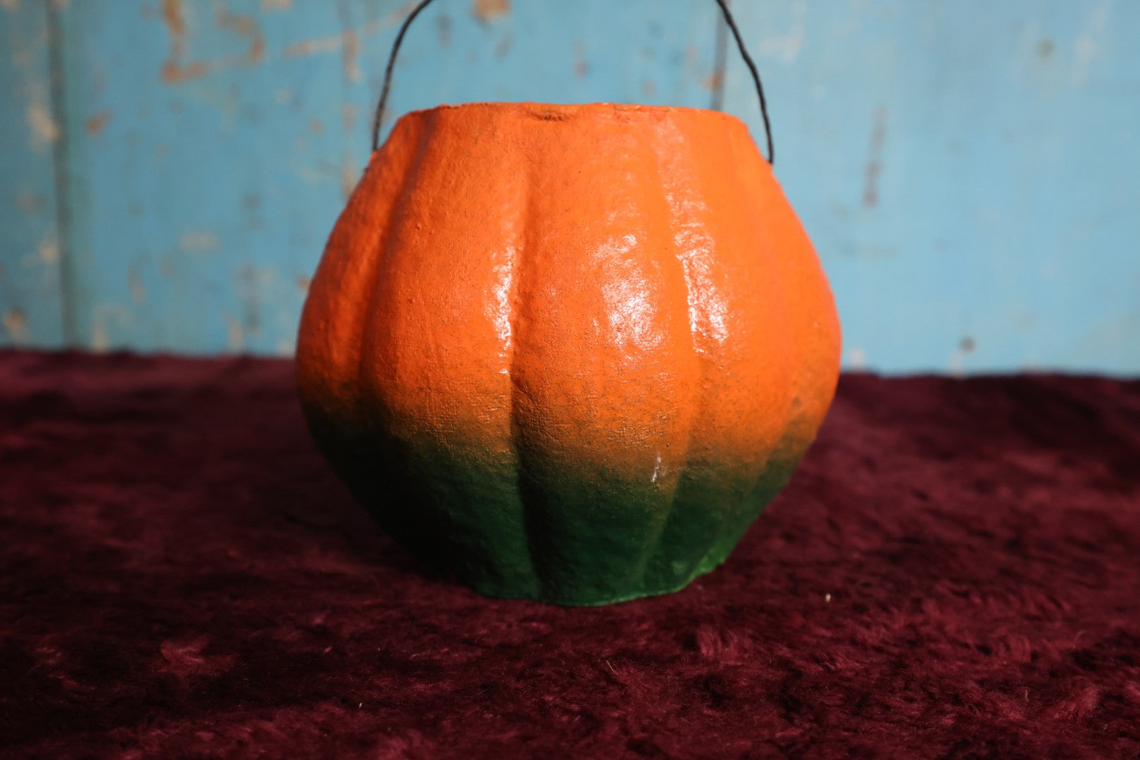 Lot 056 - Vintage Paper Pulp Halloween Jack-O-Lantern Jol Pumpkin Candy Bucket Lantern, Very Fine Condition, 49c Mark, About 5" Tall