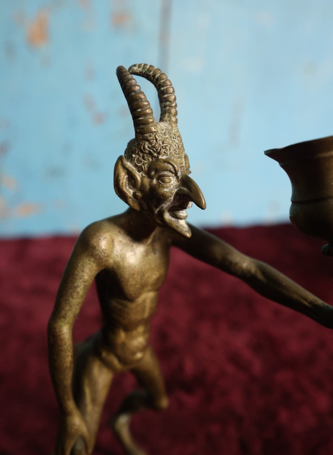 Lot 057 - Antique Bronze Satyr Devil Candlestick Holder, Balancing On Tail, No Maker's Mark