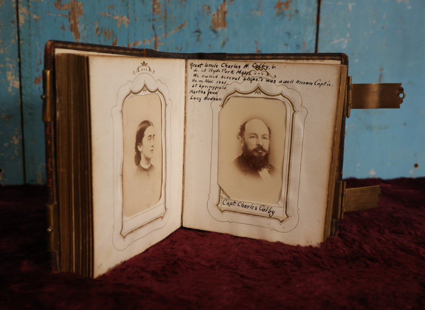 Lot 062 - Full Antique CDV Photo Album With Provenance, Identified Photos With Lots Of Details, Album Of Martha (Hudson) Colby, 1892, Given To Grand-Niece Eleanor Hudson