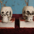 Lot 066 - Pair Of Vintage Bisque Skull Candlestick Holders, Made In Japan, Painted With Losses To Paint, Hairline