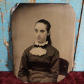 Lot 068 - Incredibly Clear, Fine Condition Full Plate Tintype Of Pretty Young Woman, White Ruffle On Shirt, Hair Pulled Back