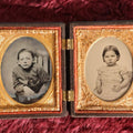 Lot 070 - Antique Double 1/9th Plate Ambrotype Photos In Thermoplastic Case; One Ruby Ambroype Of Young Man With Unusual Posture, Traditional Ambrotype Of Young Girl, Note Different Mats