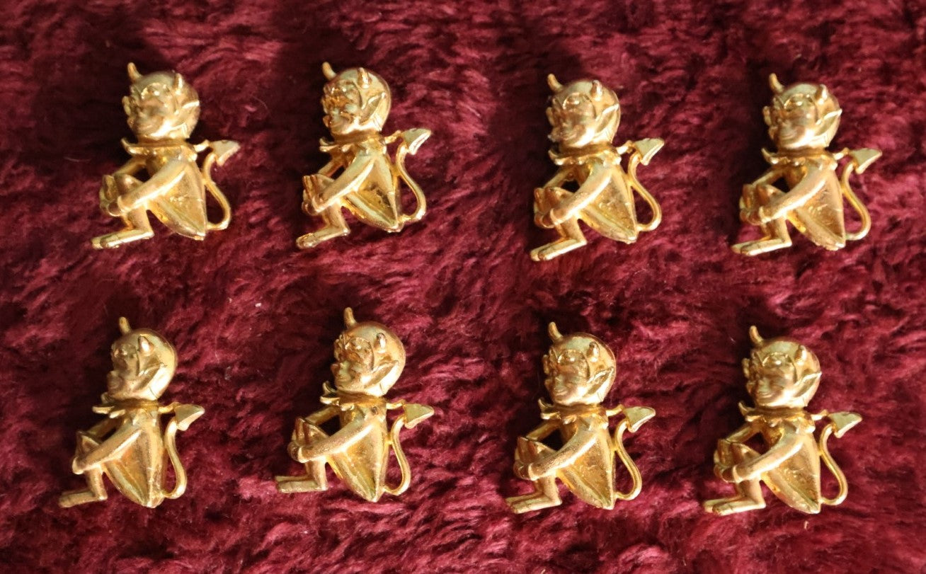 Lot 074 - Grouping Of Eight Vintage Brass Little Devil "Hot Stuff" Pinback Pins, Brooches