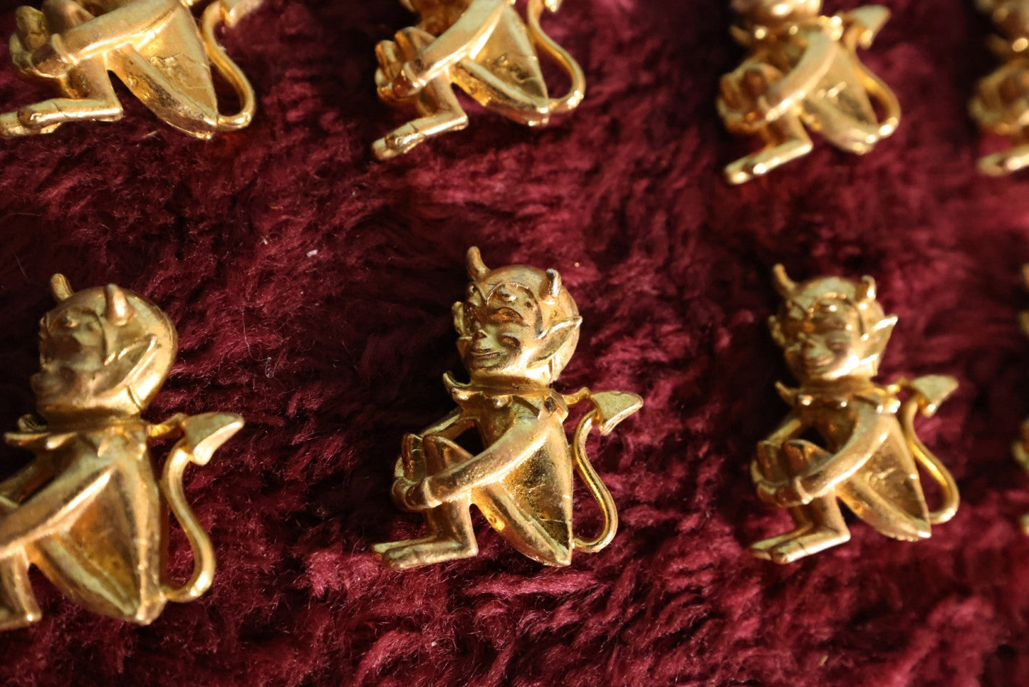 Lot 074 - Grouping Of Eight Vintage Brass Little Devil "Hot Stuff" Pinback Pins, Brooches