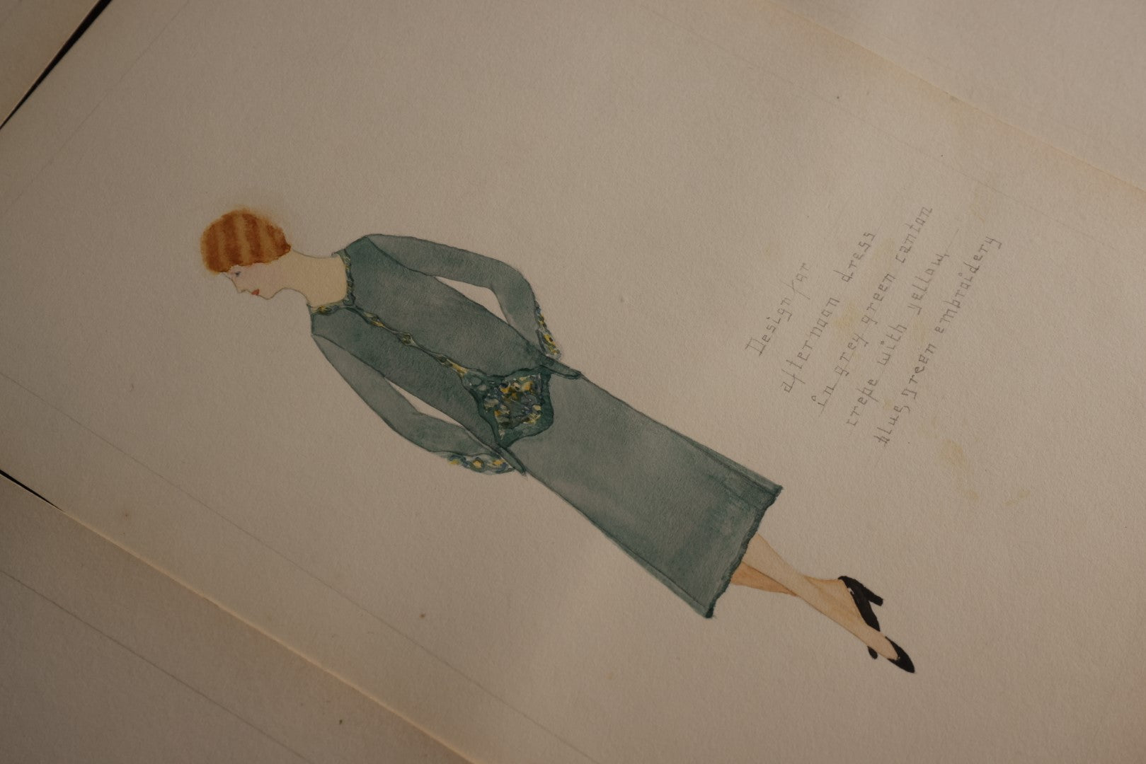 Lot 076 - Grouping Of Nineteen Pages Of Hand Drawn And Painted Fashion Designs And Ideas, Color Swatches, Fabric Swatches, Sketches, Perhaps From Fashion School, Paper Marked "Bainbridge Drawing School"