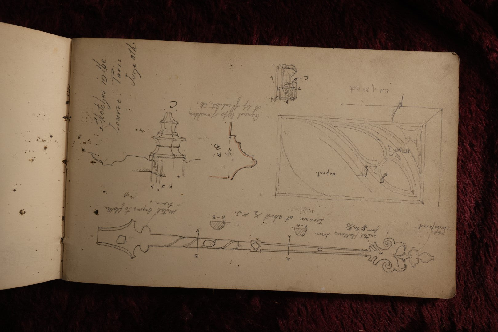 Lot 078 - Antique 1913 Architecture And Design Sketchbook, Likely Belonged To A Student Traveling In Europe, Designs From Paris, France, London, And Boston, Sketchbook Purchased At Chapron Coquelin, 34 Rue De Seine