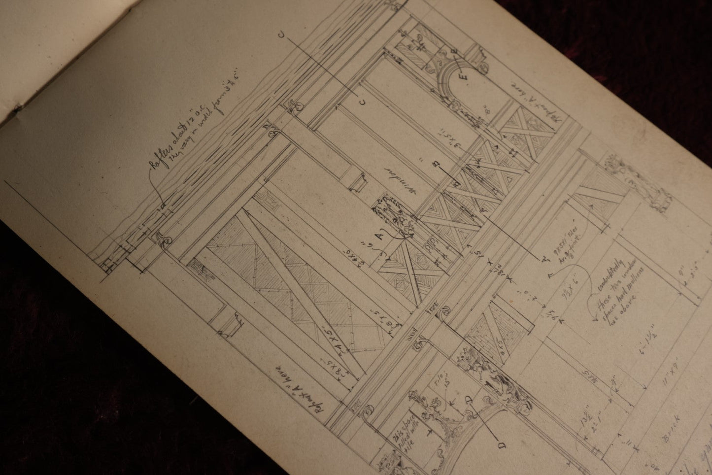 Lot 078 - Antique 1913 Architecture And Design Sketchbook, Likely Belonged To A Student Traveling In Europe, Designs From Paris, France, London, And Boston, Sketchbook Purchased At Chapron Coquelin, 34 Rue De Seine