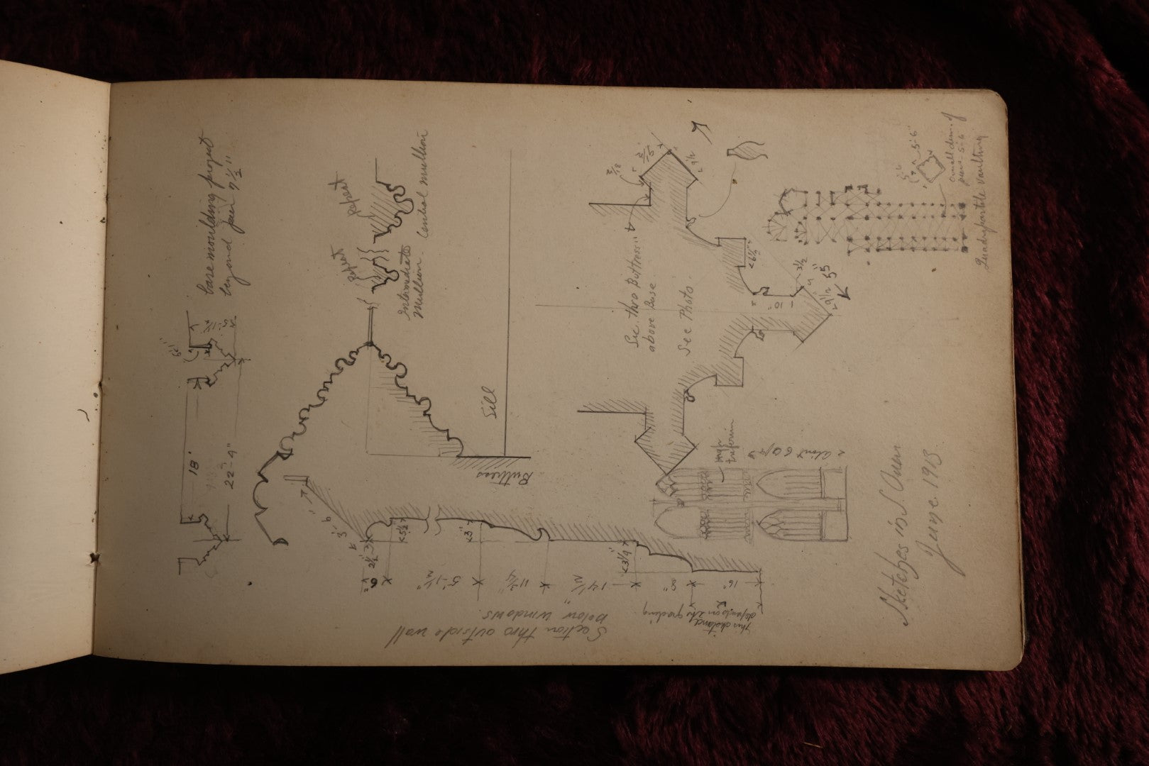 Lot 078 - Antique 1913 Architecture And Design Sketchbook, Likely Belonged To A Student Traveling In Europe, Designs From Paris, France, London, And Boston, Sketchbook Purchased At Chapron Coquelin, 34 Rue De Seine