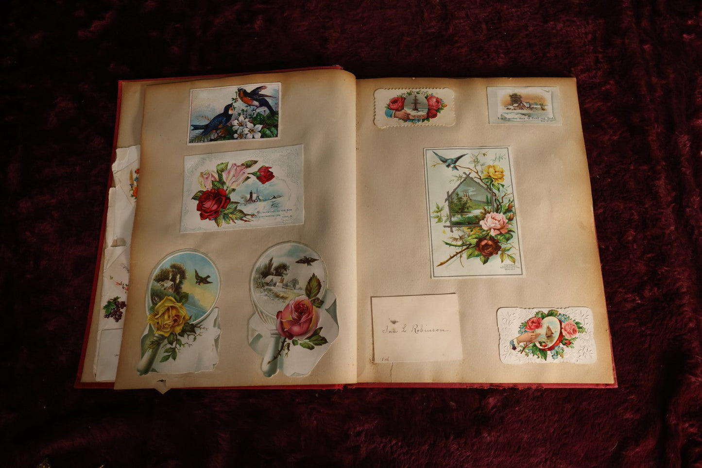 Lot 080 - Antique Victorian Scrapbook With Many Trade Cards, Calling Cards, Pen And Ink Cards, Plus Bonus Scrapbook Page