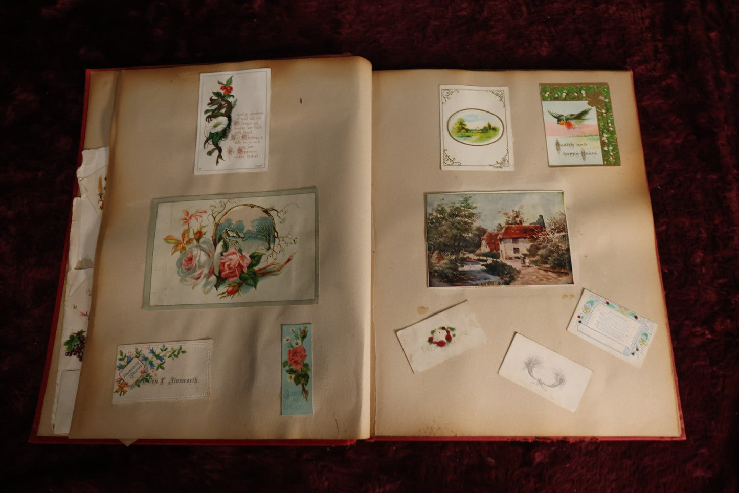 Lot 080 - Antique Victorian Scrapbook With Many Trade Cards, Calling Cards, Pen And Ink Cards, Plus Bonus Scrapbook Page