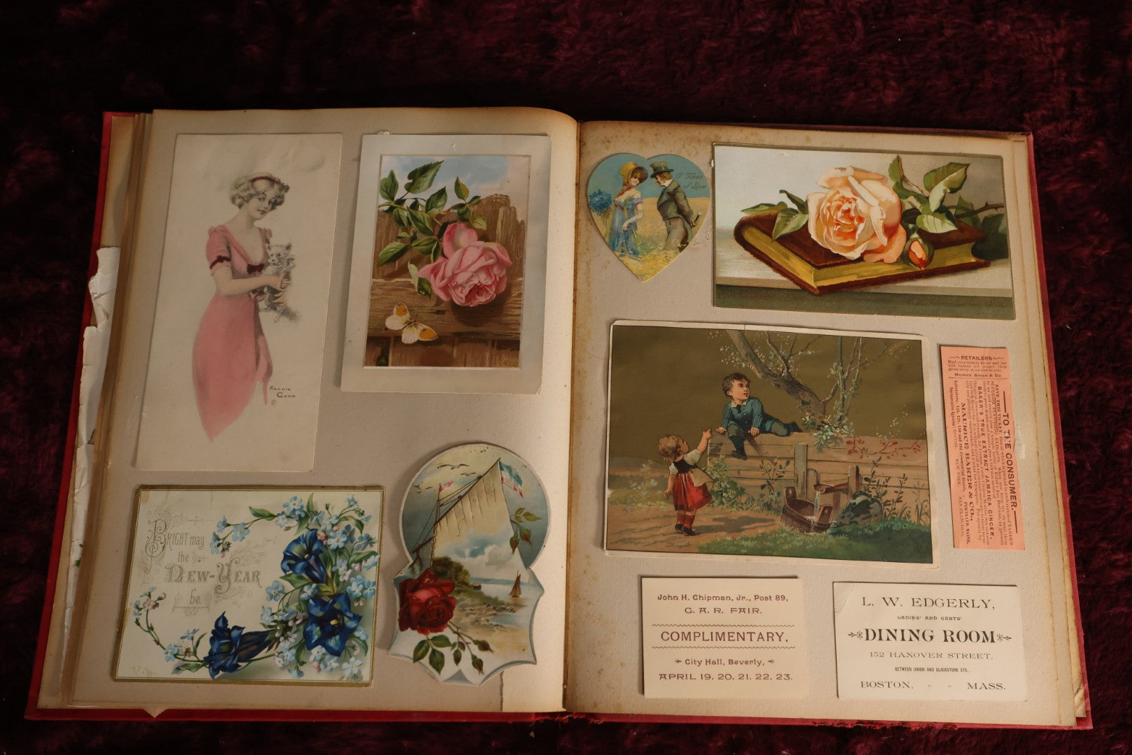 Lot 080 - Antique Victorian Scrapbook With Many Trade Cards, Calling Cards, Pen And Ink Cards, Plus Bonus Scrapbook Page