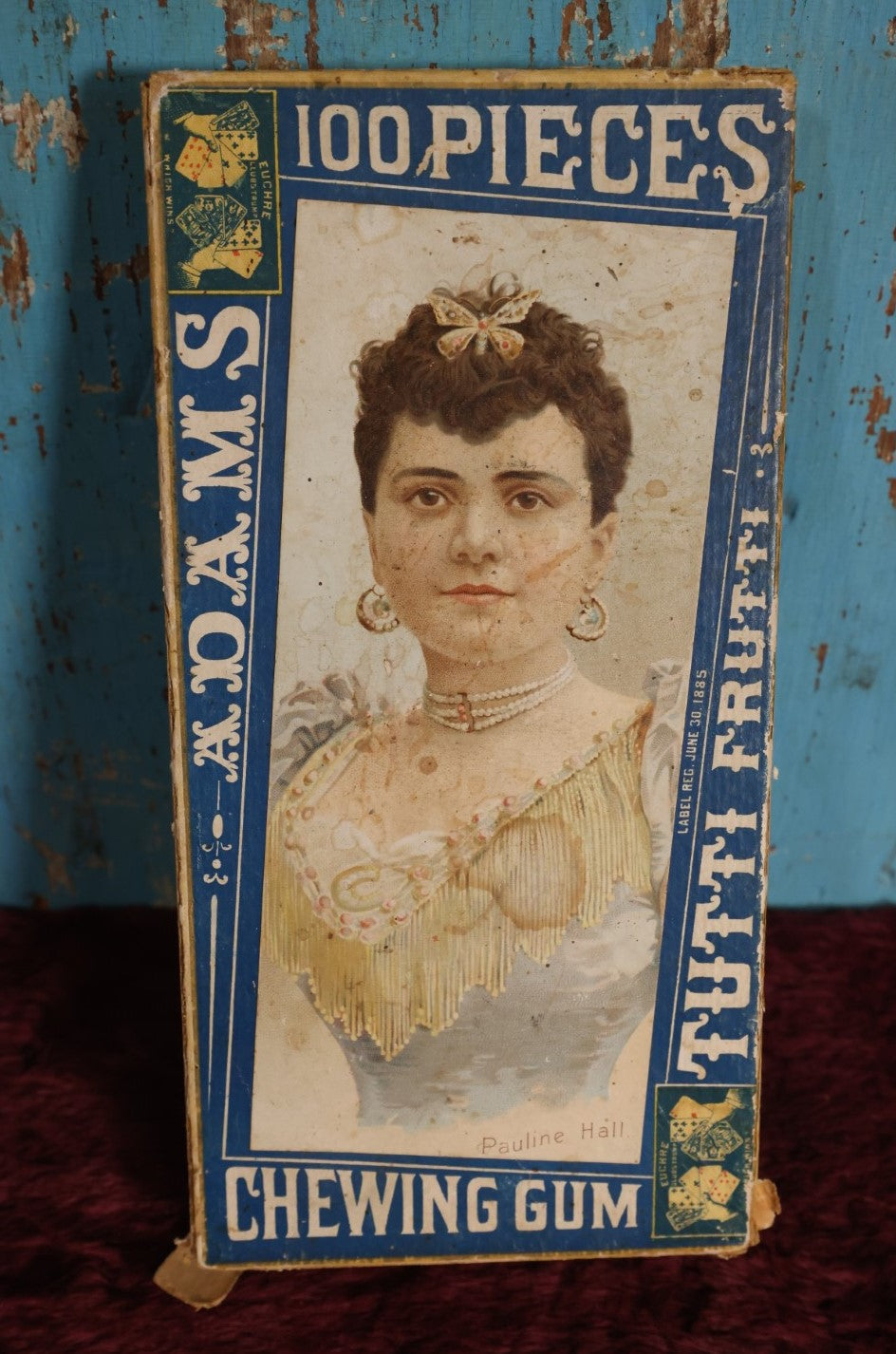 Lot 082 - Antique Advertising Box For Tutti Frutti Chewing Gum, By Adams, 100 Pieces, Featuring American Stage Actress And Singer Pauline Hall