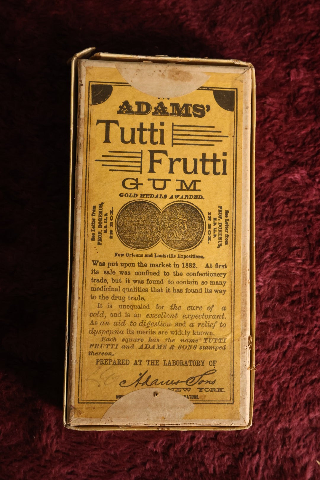 Lot 082 - Antique Advertising Box For Tutti Frutti Chewing Gum, By Adams, 100 Pieces, Featuring American Stage Actress And Singer Pauline Hall