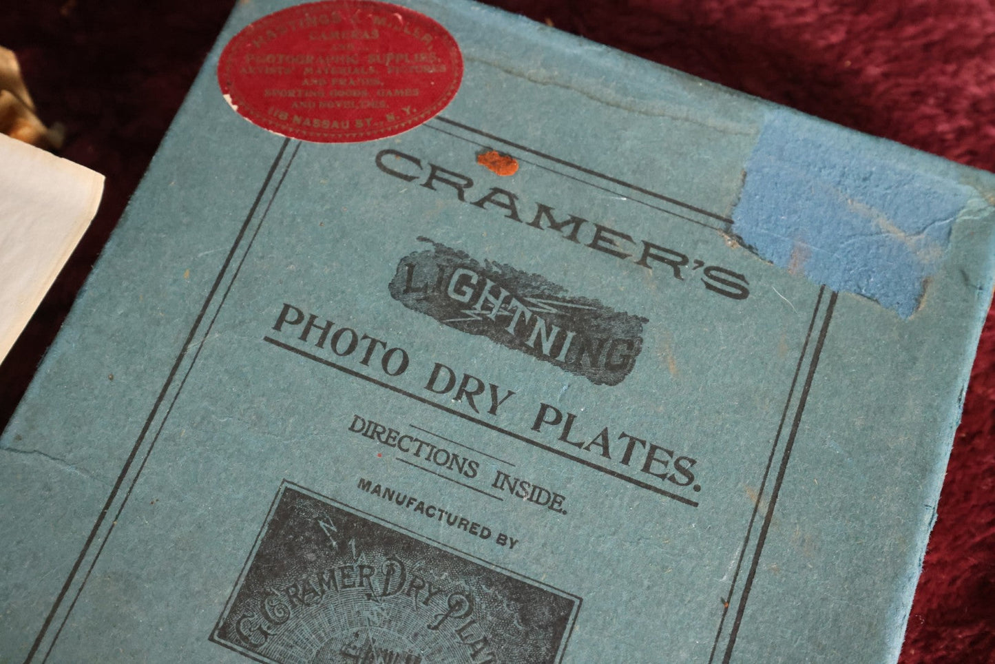 Lot 083 - Grouping Of Ten Antique Dry Plate Photo Negatives And Box, Cramer's Lightening Photo Dry Plates, Interesting Subjects, Grand-View House Lockhaven, Canaan Town Library