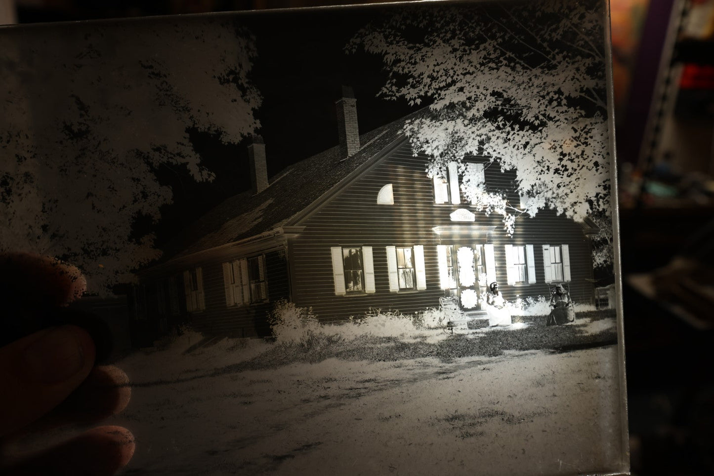 Lot 083 - Grouping Of Ten Antique Dry Plate Photo Negatives And Box, Cramer's Lightening Photo Dry Plates, Interesting Subjects, Grand-View House Lockhaven, Canaan Town Library