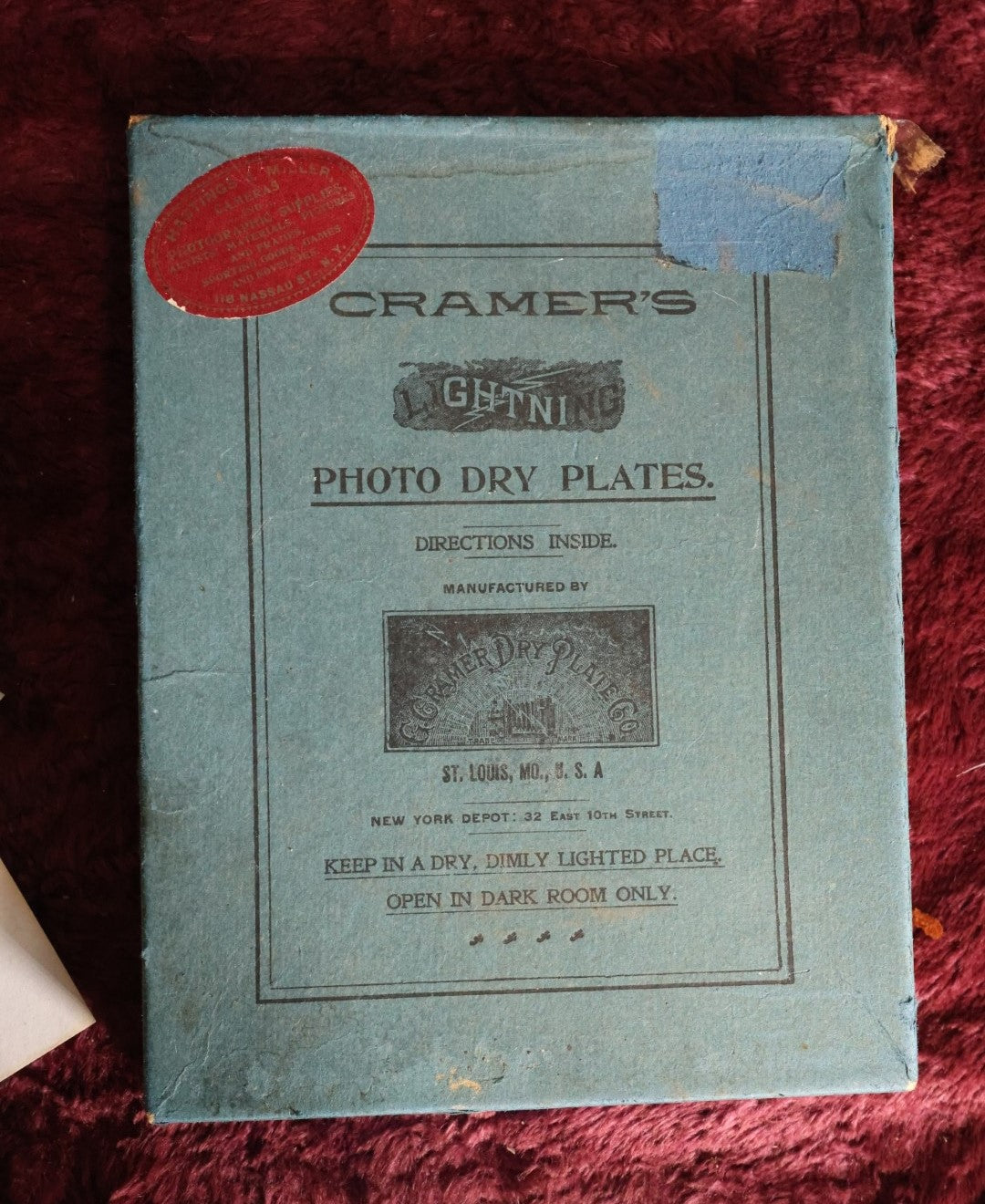 Lot 083 - Grouping Of Ten Antique Dry Plate Photo Negatives And Box, Cramer's Lightening Photo Dry Plates, Interesting Subjects, Grand-View House Lockhaven, Canaan Town Library