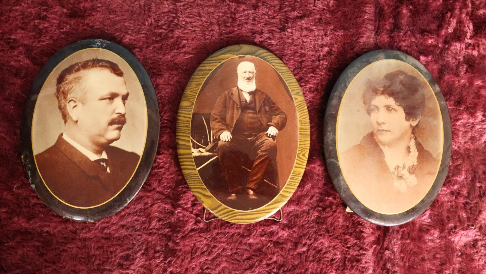 Lot 084 - Grouping Of Three Antique Celluloid Photo Buttons, Man And Woman Couple, Old Man