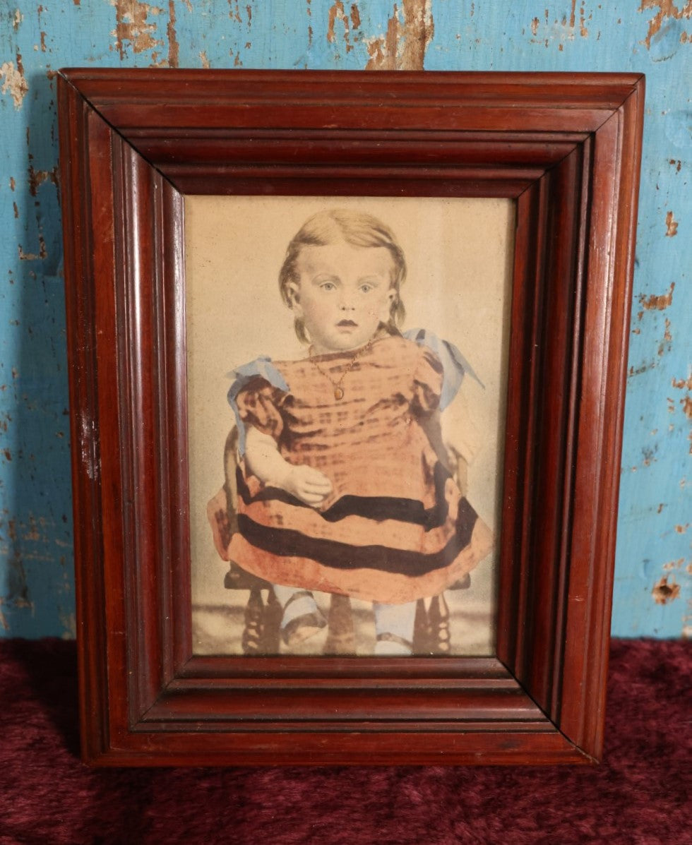 Lot 088 - Antique Hand Colored Framed Photograph Of Young Girl In Pink Dress With Black Stripes