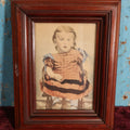 Lot 088 - Antique Hand Colored Framed Photograph Of Young Girl In Pink Dress With Black Stripes