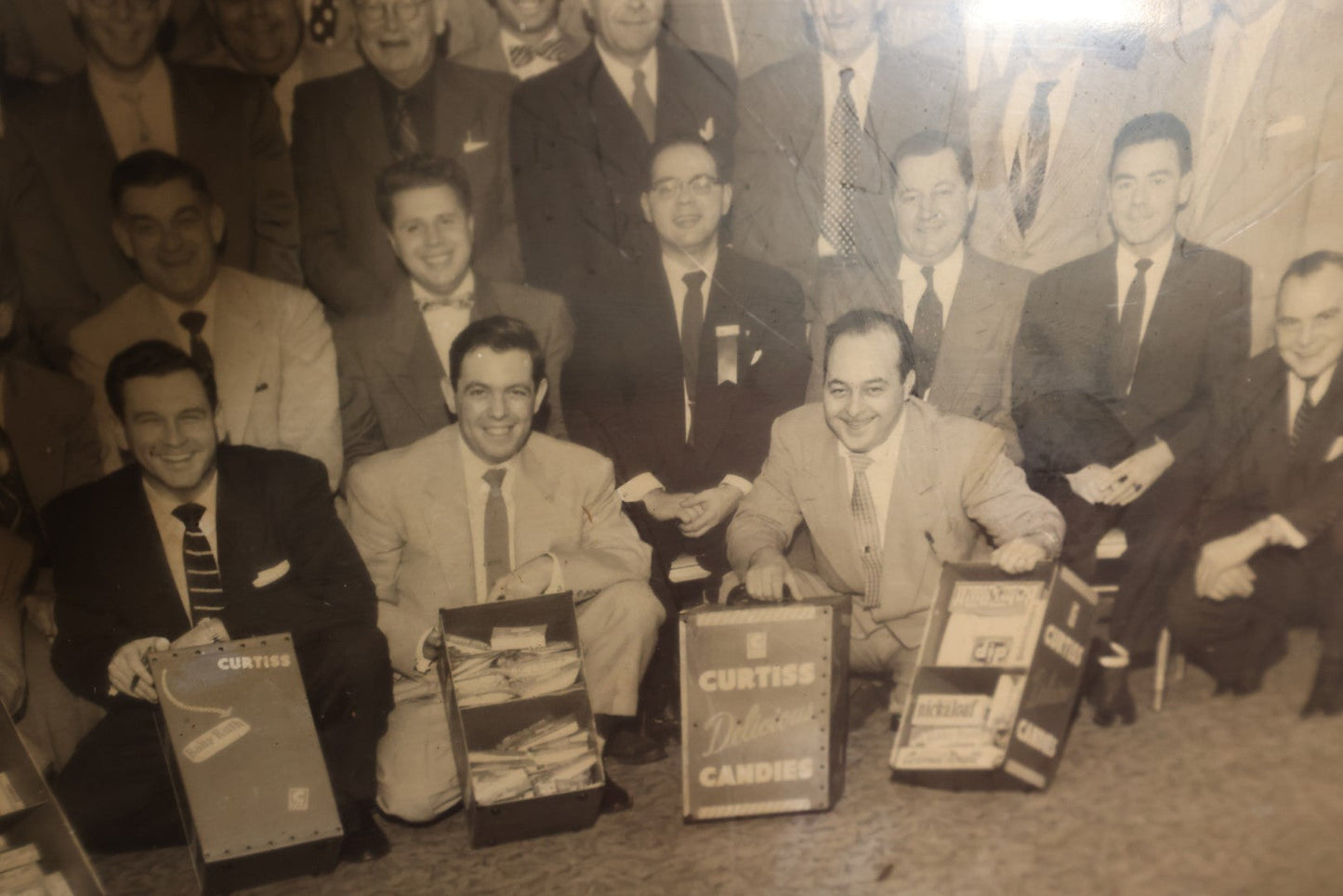 Lot 090 - Vintage Framed Photo Of Curtiss Delicious Candies Salesmen With Sales Cases