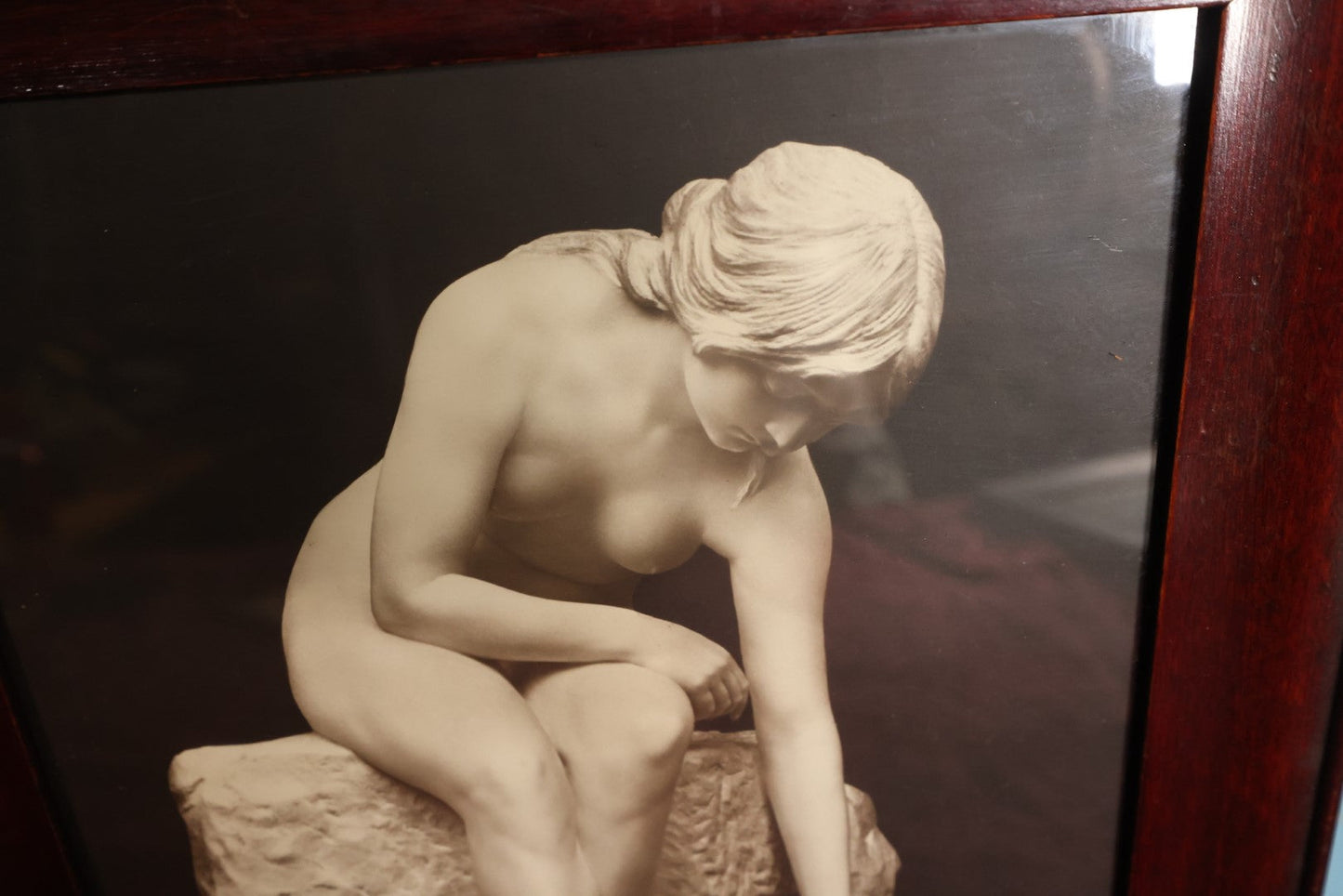 Lot 093 - Antique Framed German Print Depicting Nude Sculpture Of Woman With Lily, By Valentino Casal, Italian Sculptor, Print Copyright Friedrich O. Walter, Berlin