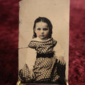 Lot 107 - Tintype - Cut Narrow, Young Girl In Criss Cross Pattern Dress