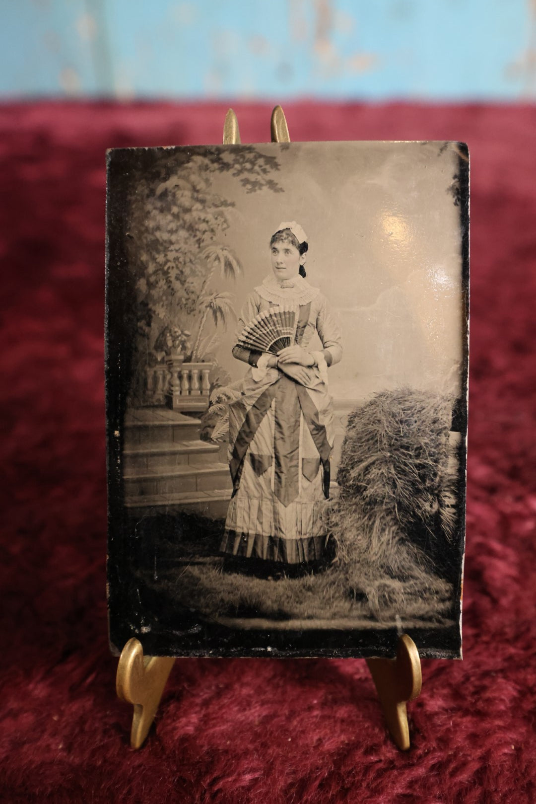 Lot 110 - Tintype - Young Woman In Dress Holding Fan, Standing