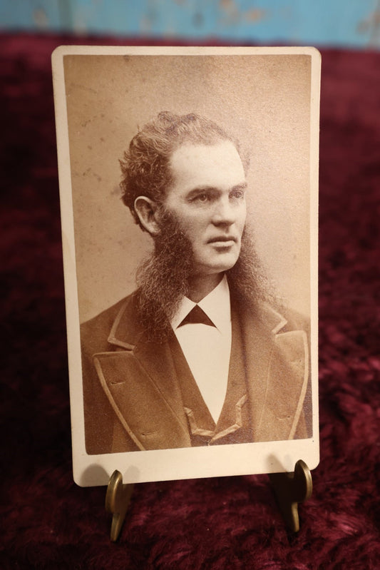 Lot 126 - Cart De Viste (CDV) - Middle Aged Man With Wild Whiskers Coming Down Off His Cheeks, Big Beard, J.C. Moulton Photographer, Fitchburg, Massachusetts