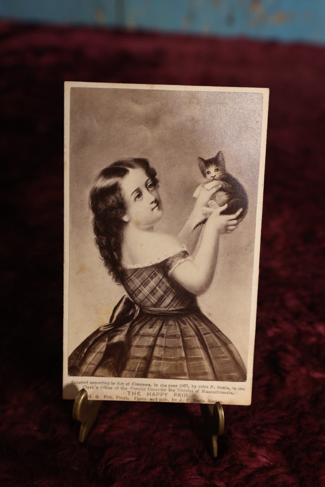 Lot 128 - Cart De Viste (CDV) - The Happy Pair, Girl With Cat, Album Filler Card, Illustrated, 1865