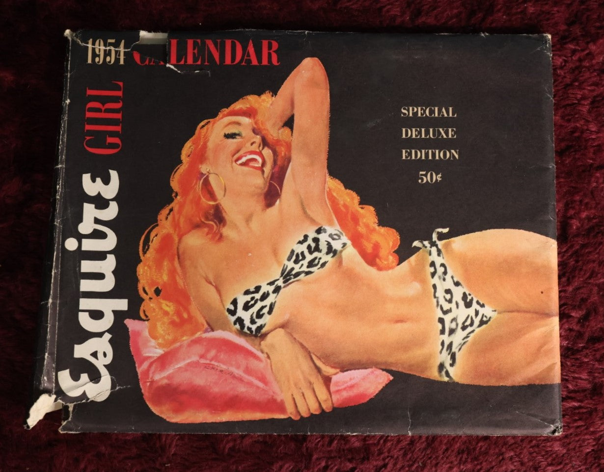 Lot 130 - Vintage 1954 Esquire Girl Special Deluxe Edition Pinup Calendar, Complete, In Folder, Note Tears To Folder, Original Price 50 Cents