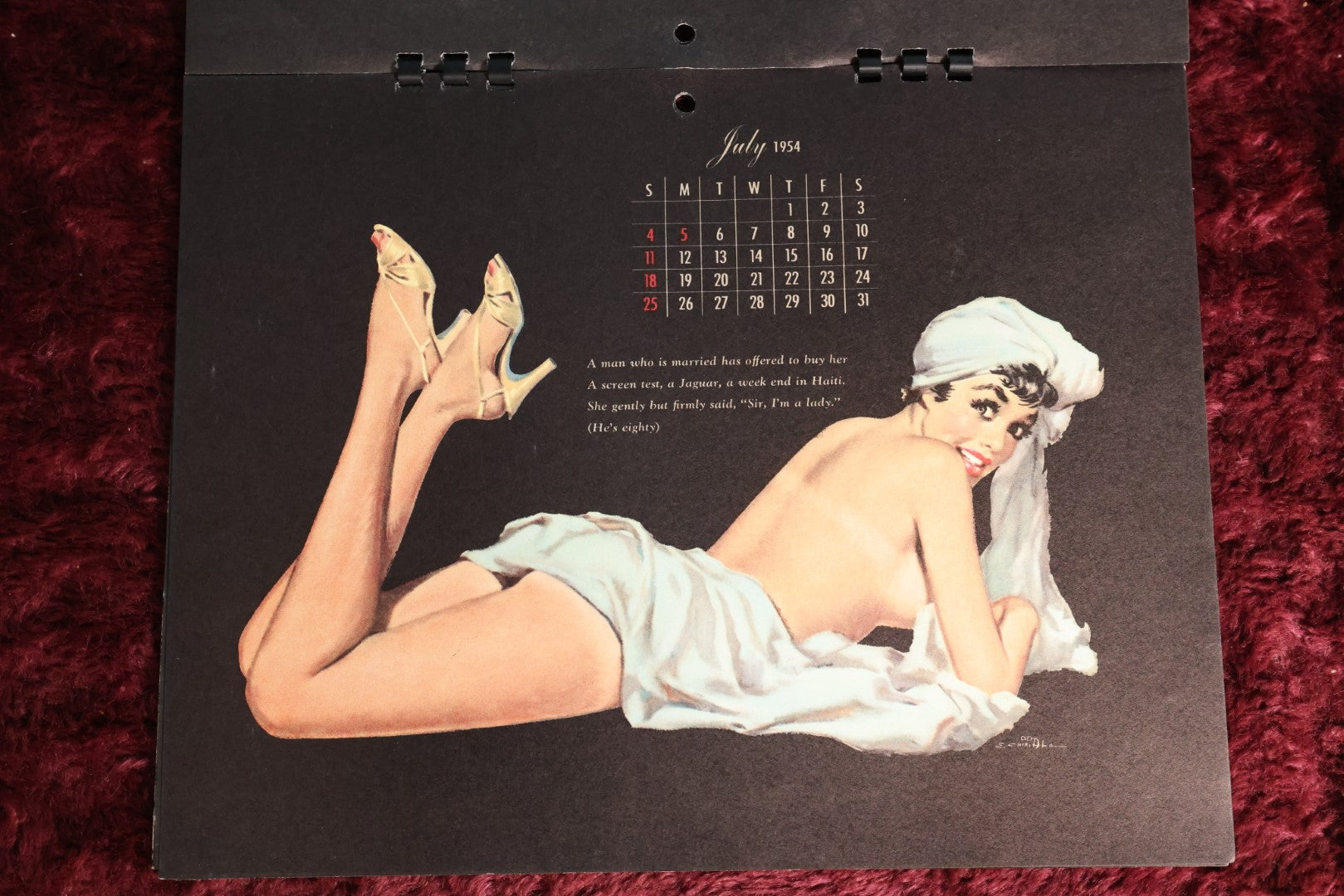 Lot 130 - Vintage 1954 Esquire Girl Special Deluxe Edition Pinup Calendar, Complete, In Folder, Note Tears To Folder, Original Price 50 Cents