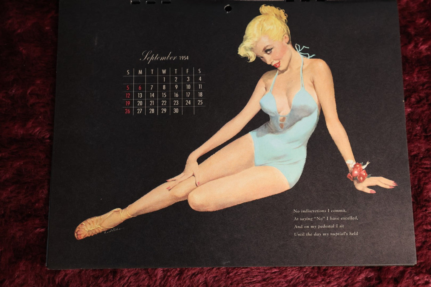 Lot 130 - Vintage 1954 Esquire Girl Special Deluxe Edition Pinup Calendar, Complete, In Folder, Note Tears To Folder, Original Price 50 Cents