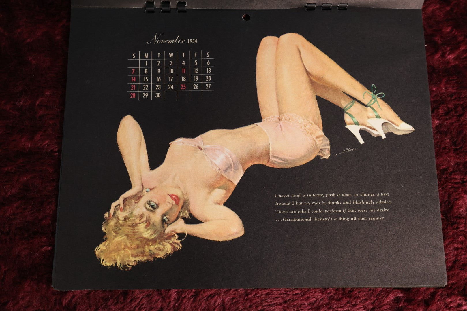 Lot 130 - Vintage 1954 Esquire Girl Special Deluxe Edition Pinup Calendar, Complete, In Folder, Note Tears To Folder, Original Price 50 Cents