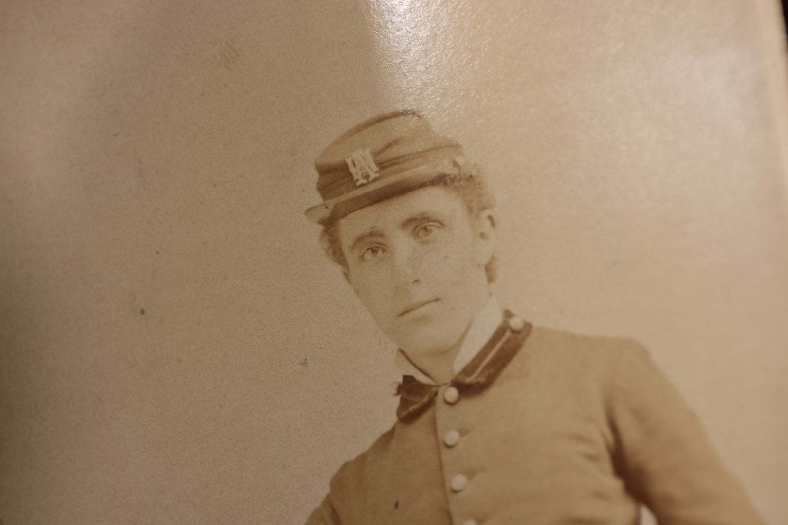 Lot 142 - Cabinet Card - Solder Leaning On Fence Post, Arm Behind Back, Wearing Cap, H.S. Wyer Photographer, Yonker'S, New York