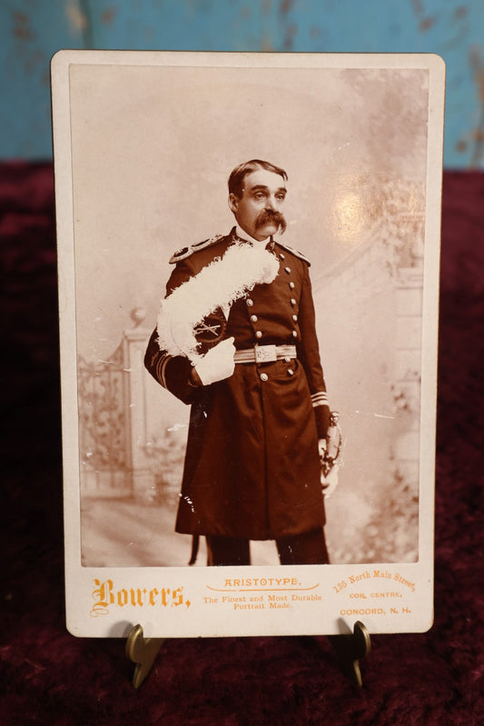 Lot 145 - Cabinet Card - Man In Fraternal Garb, Likely Odd Fellows, I.O.O.F., Crossed Staffs Symbol, Holding Sword, Holding Hat, Bowers Aristotype Photographer, Concord, New Hampshire