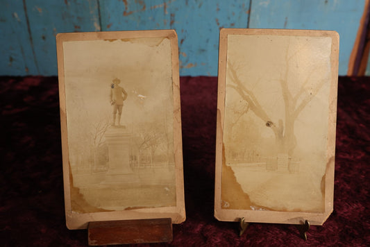 Lot 152 - Pair Of Larger Size Cabinet Card Photos Of Monuments, Statue Of Puritan Settler John Bridge, Cambridge, Massachusetts, Monument Marking Tree Where Washington First Took Control Of Troops