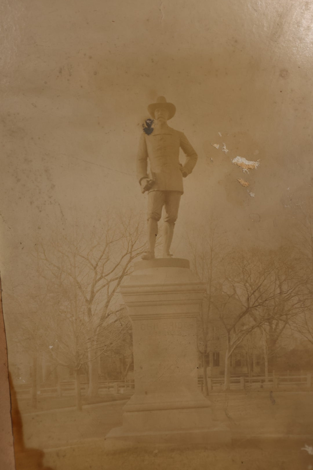 Lot 152 - Pair Of Larger Size Cabinet Card Photos Of Monuments, Statue Of Puritan Settler John Bridge, Cambridge, Massachusetts, Monument Marking Tree Where Washington First Took Control Of Troops